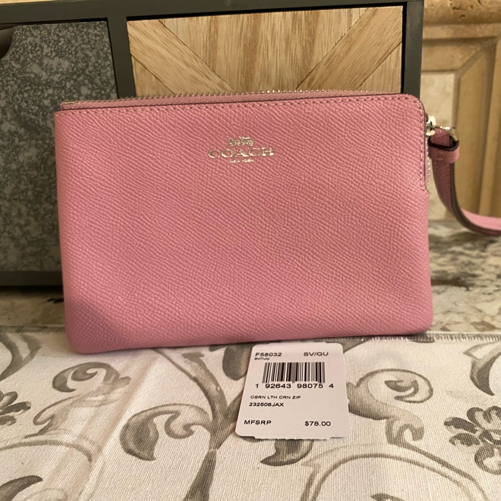 COACH Corner Zip Wristlet in Peony